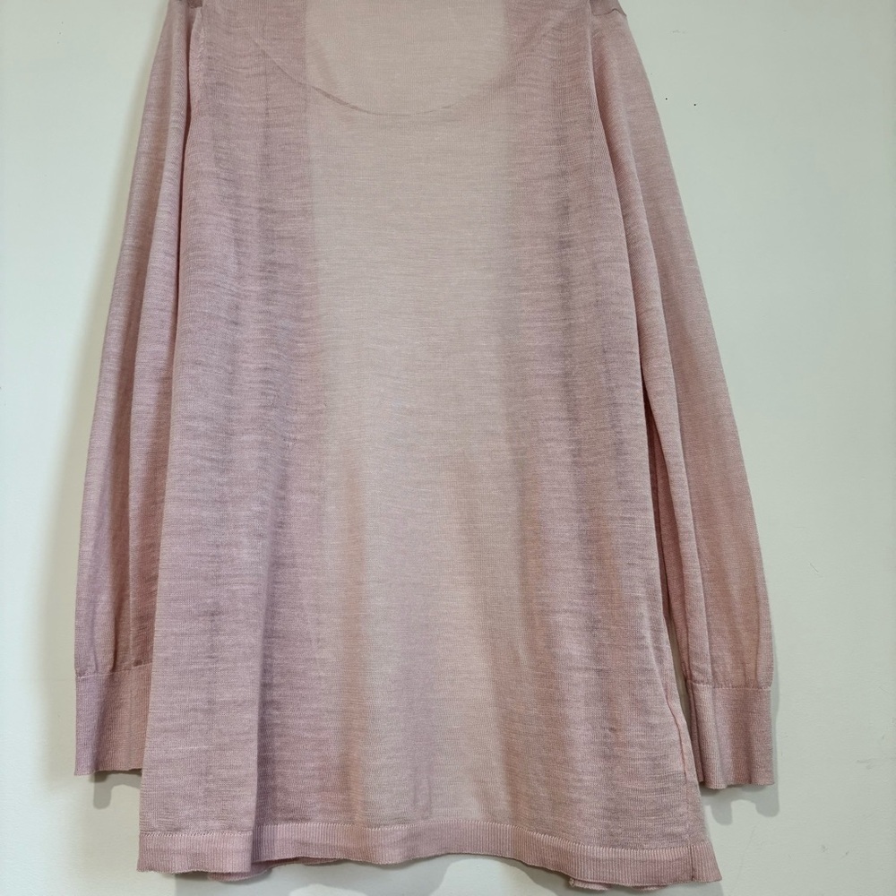 Loft pale pink linen rayon sheer open front long sleeve slouchy sweater cardigan - Picture 9 of 16